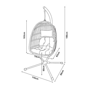 Poltrona Uovo Sospesa Edeng con Cuscini e Supporto in Acciaio - Grigio [en.casa]