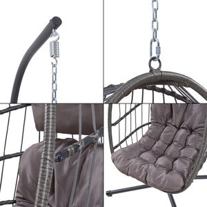 Poltrona Uovo Sospesa Edeng con Cuscini e Supporto in Acciaio - Grigio [en.casa]