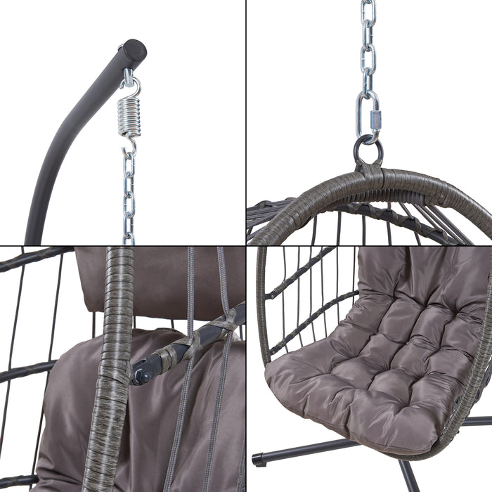 Poltrona Uovo Sospesa Edeng con Cuscini e Supporto in Acciaio - Grigio [en.casa]