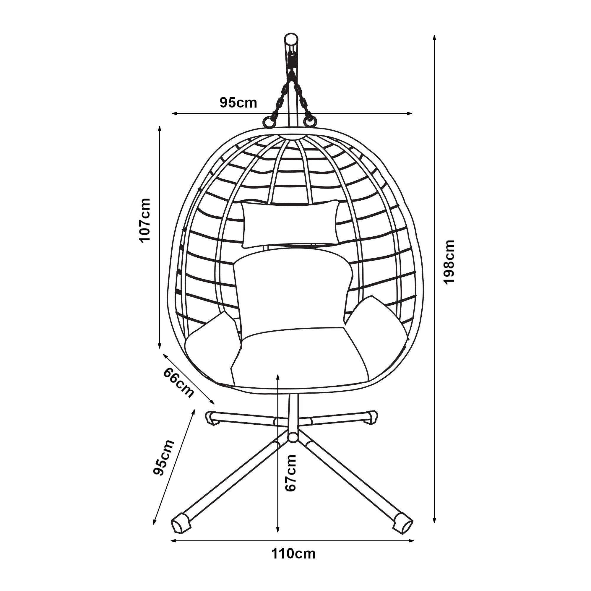 Poltrona Uovo Sospesa Kandsvas Supporto in Acciaio e Cuscini Inclusi - Grigio [en.casa]