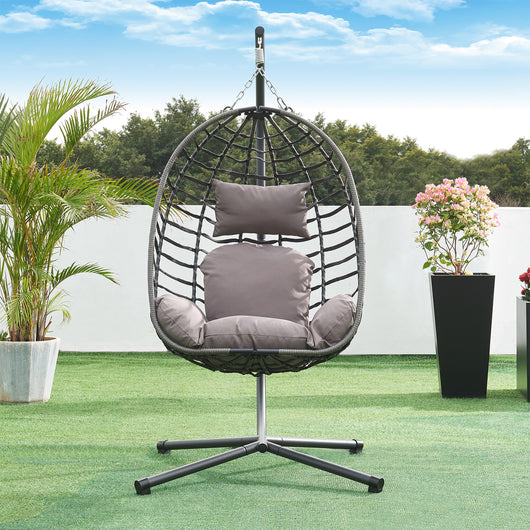 Poltrona Uovo Sospesa Kandsvas Supporto in Acciaio e Cuscini Inclusi - Grigio [en.casa]