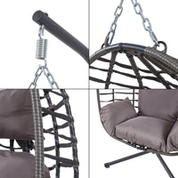 Poltrona Uovo Sospesa Kandsvas Supporto in Acciaio e Cuscini Inclusi - Grigio [en.casa]