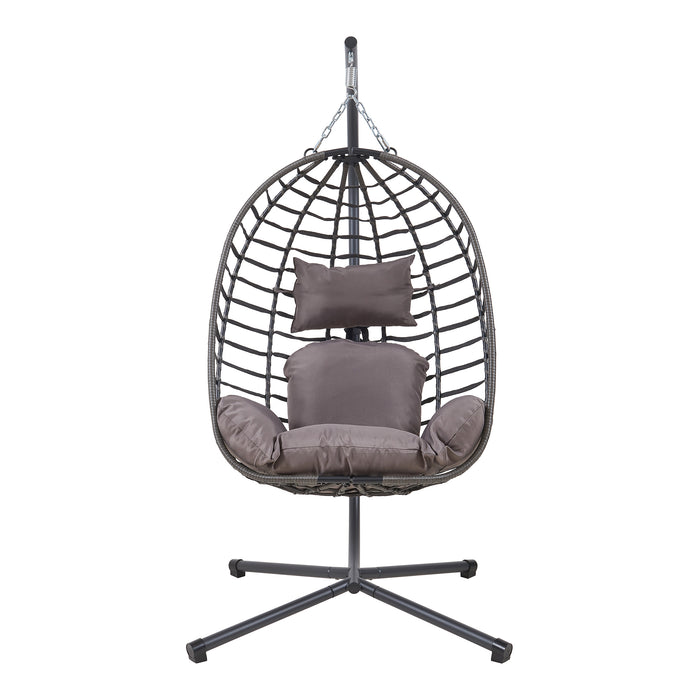 Poltrona Uovo Sospesa Kandsvas Supporto in Acciaio e Cuscini Inclusi - Grigio [en.casa]