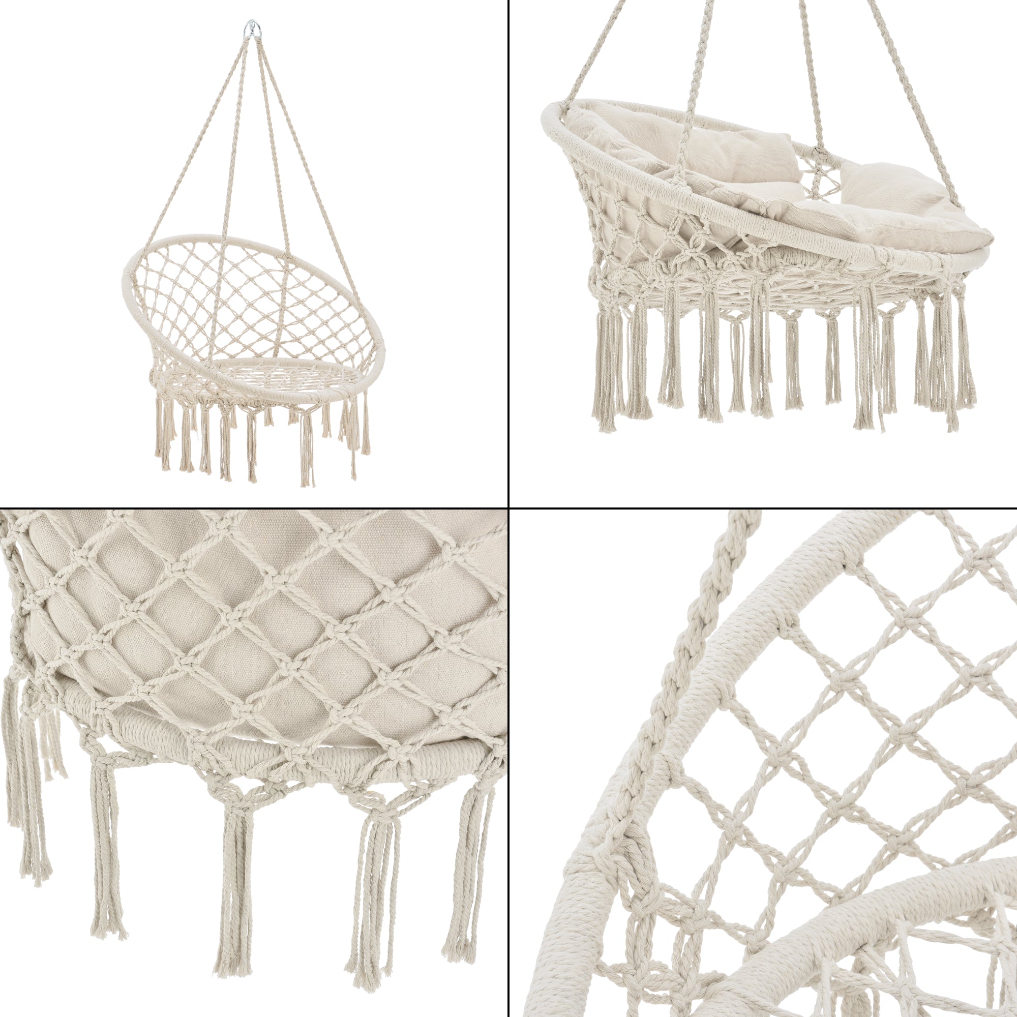 Poltrona Sospesa con Cuscini Altezza Completa di Sostegno 135 cm Altalena Relax Poltrona Appendibile per Interno /