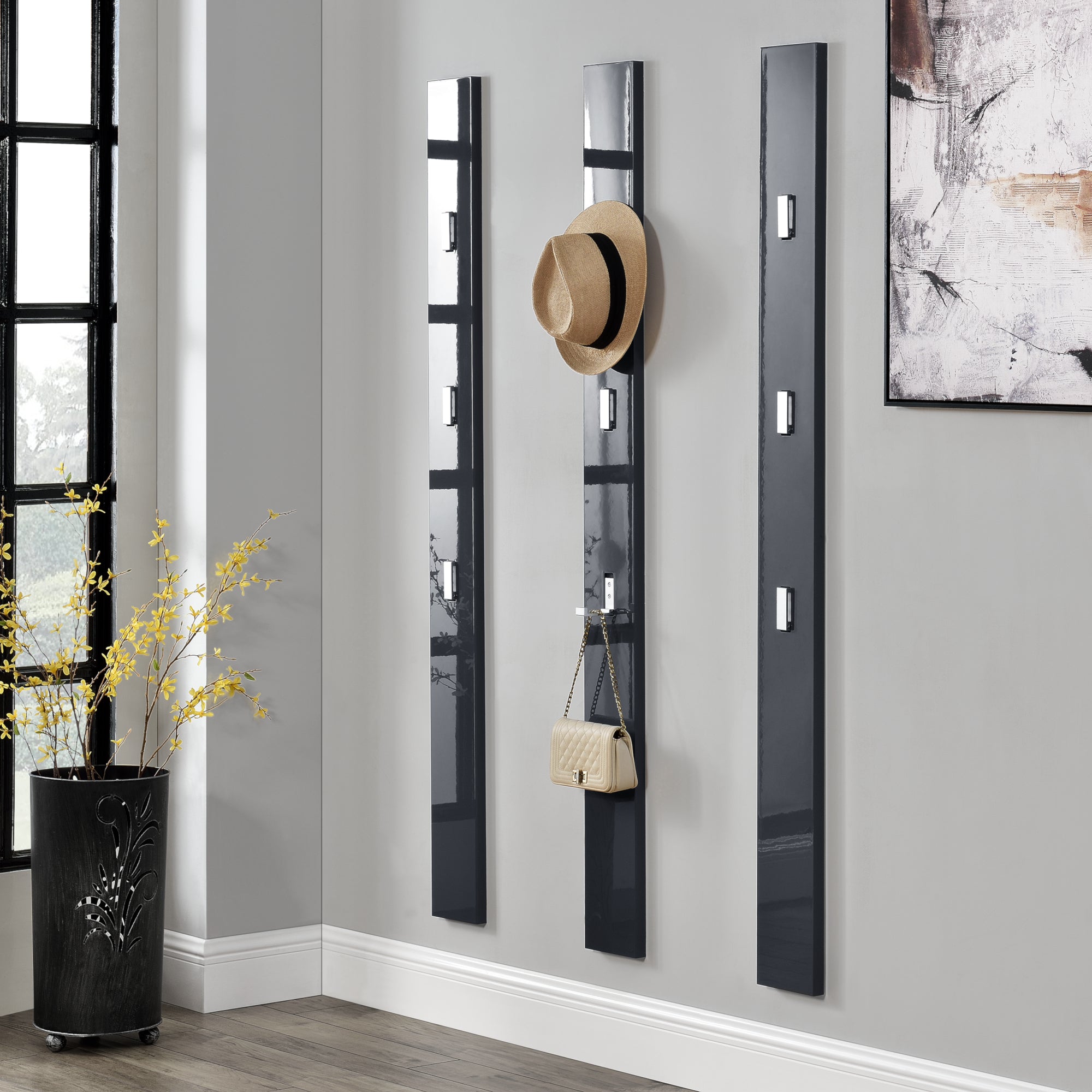 Appendiabiti da Parete Hansnes con 3 Ganci Pieghevoli 165 x 15 x 2,5 cm - Grigio [en.casa]