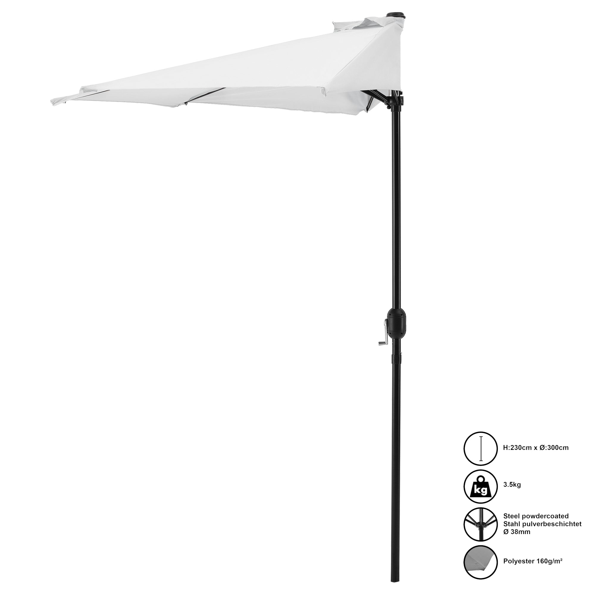 Ombrellone a Semicerchio Eger Parasole a Mezzaluna 300x150 cm Bianco casa.pro