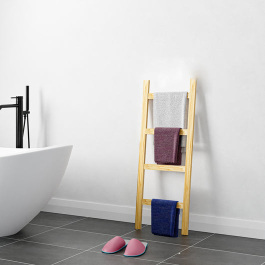 Scala Porta Asciugamani da Bagno Luumäki Forma di Scala a 4 Pioli Legno Naturale [en.casa]