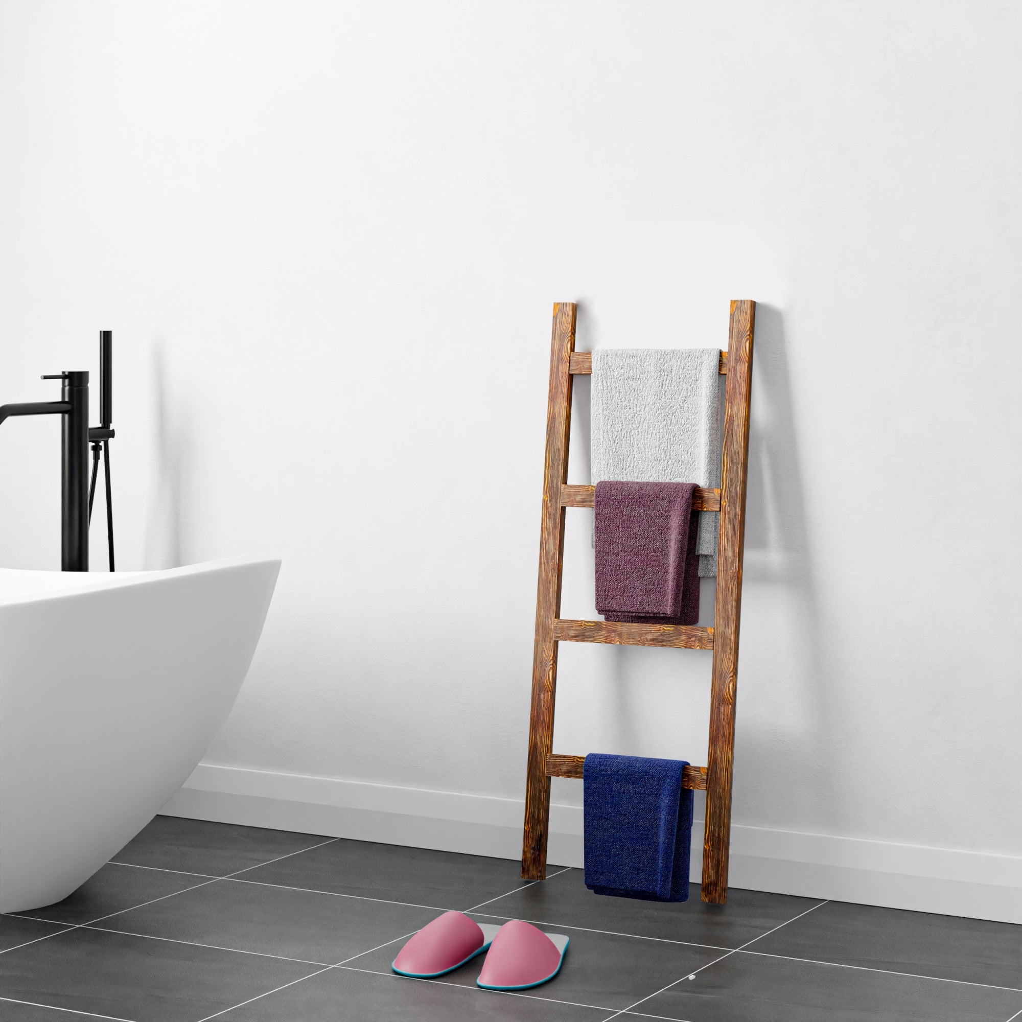 Scala Porta Asciugamani da Bagno Luumäki Forma di Scala a 4 Pioli Legno Scuro [en.casa]