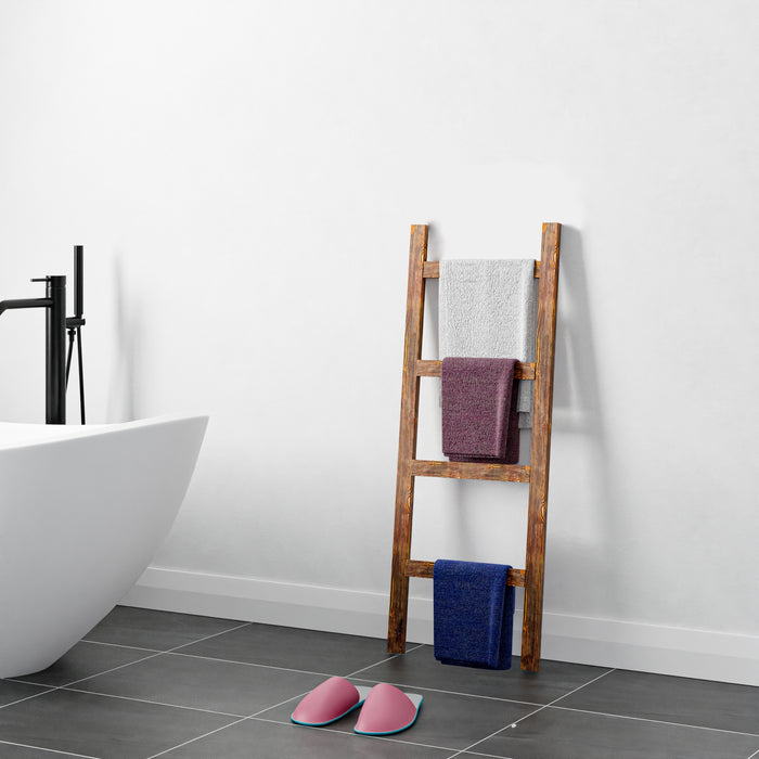 Scala Porta Asciugamani da Bagno Luumäki Forma di Scala a 4 Pioli Legno Scuro [en.casa]