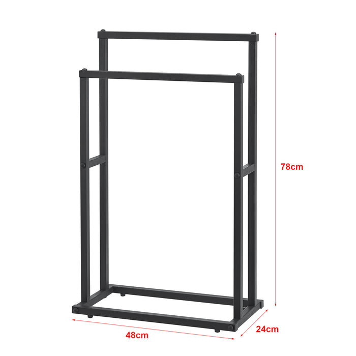 Portasciugamano a Terra 'Omalo' Mobile di Supporto Asciugamani con 2 Barre in Acciaio - Nero [en.casa]