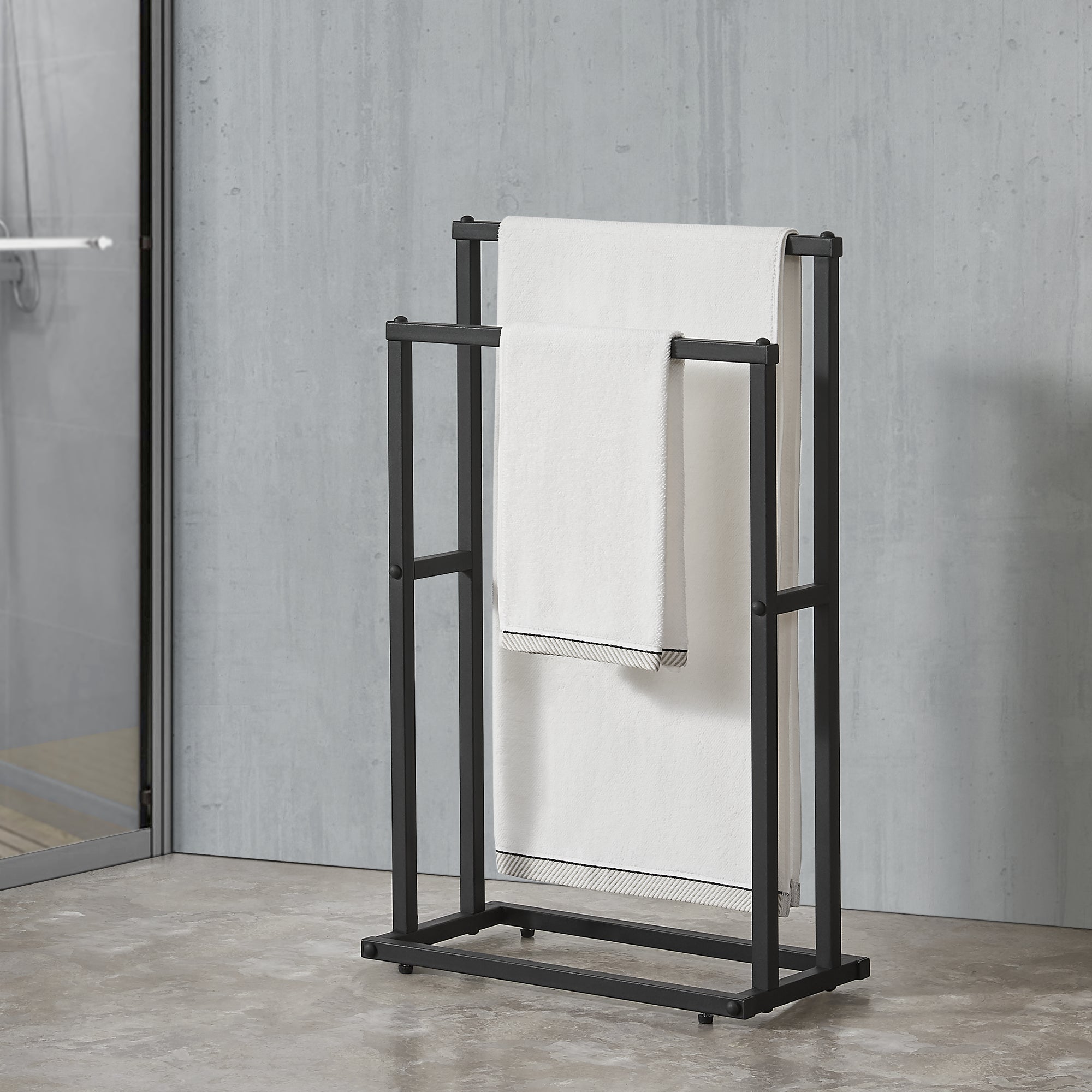 Portasciugamano a Terra 'Omalo' Mobile di Supporto Asciugamani con 2 Barre in Acciaio - Nero [en.casa]