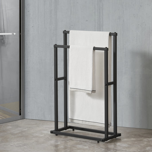 Portasciugamano a Terra 'Omalo' Mobile di Supporto Asciugamani con 2 Barre in Acciaio - Nero [en.casa]