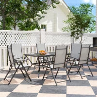 Set da Giardino 7 Pezzi con Tavolo da Pranzo con Foro per Ombrellone e 6 Sedie Pieghevoli, Grigio