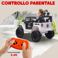 Macchina Elettrica per Bambini Jeep Fuoristrada con Telecomando e 2 Velocità, 100x65x72 cm, Bianco