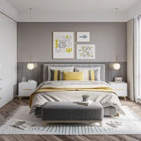 Comodino Moderno con 2 Cassetti, Set 2 Pezzi in Truciolato e Gambe in Legno di Pino, 50Lx40Px50.5A cm, Bianco