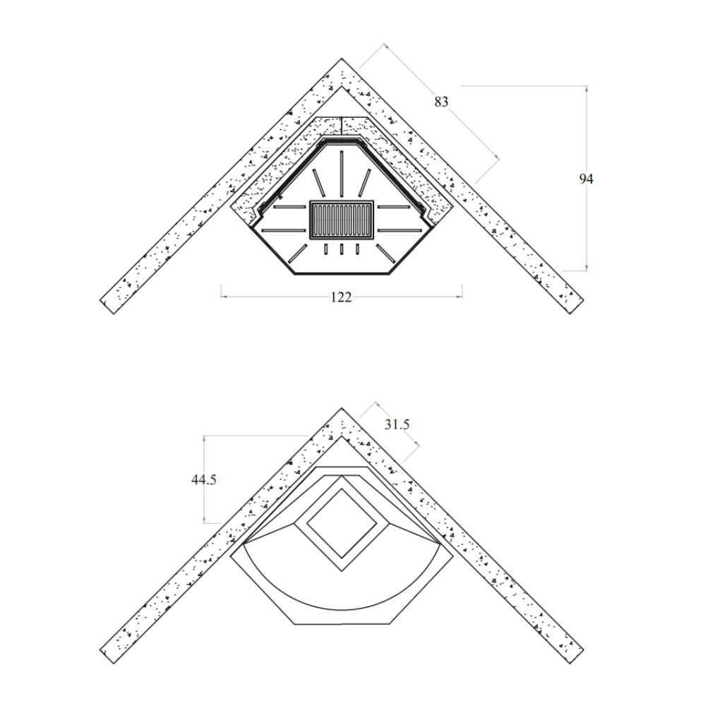 Camino a legna prefabbricato con focolare in ghisa aperto rot100tgh esagonale