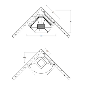 Camino a legna prefabbricato con focolare in ghisa aperto rot100tgh esagonale