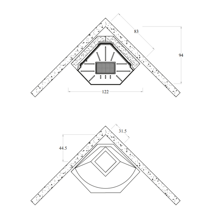 Camino a legna prefabbricato con focolare in ghisa aperto rot100tgh esagonale
