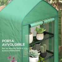 Serra per Piante a 4 Ripiani con Porta Avvolgibile, in Metallo e PE, 69x49x158 cm, Verde Scuro