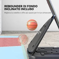 Canestro Basket in Acciaio, Regolabile in Altezza e portatile con Tabellone e Ruote, 107x70cm, Nero e rosso