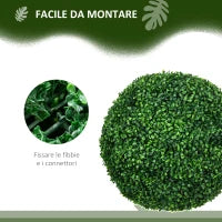 Set di 2 Piante Finte Sfera di Bosso Ø50cm, Decorazione per Interno ed Esterno, Verde