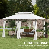 Gazebo da Giardino 3x4 m con Tende Rimovibili, Doppio Tetto e Struttura in Metallo, Crema
