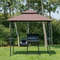 Gazebo Riparo per Barbecue BBQ Tendone da Esterno Doppio Tetto in Poliestere, 245 x 148cm, Caffè