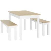 Set Tavolo da Pranzo 3 Pezzi con 2 Panche Incassabili per 4-6 Persone, Stile Contemporaneo, Truciolato, Rovere