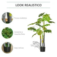 Monstera Pianta Artificiale per Interno ed Esterno, Pianta Finta Realistica con 20 Foglie, 120cm