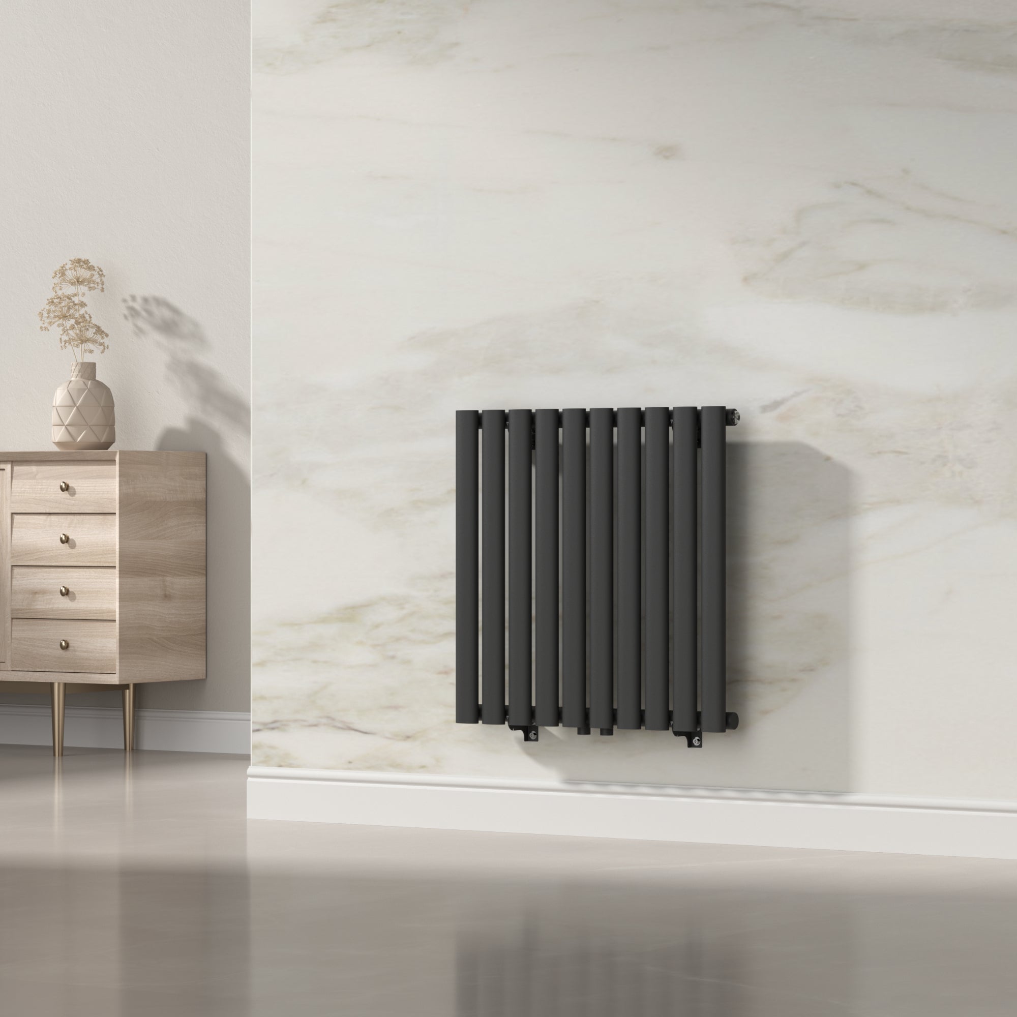 Termosifone Nore ad Acqua Calda Pannello Singolo con Elementi Tubolari 60 x 60 cm Nero [neu.haus]