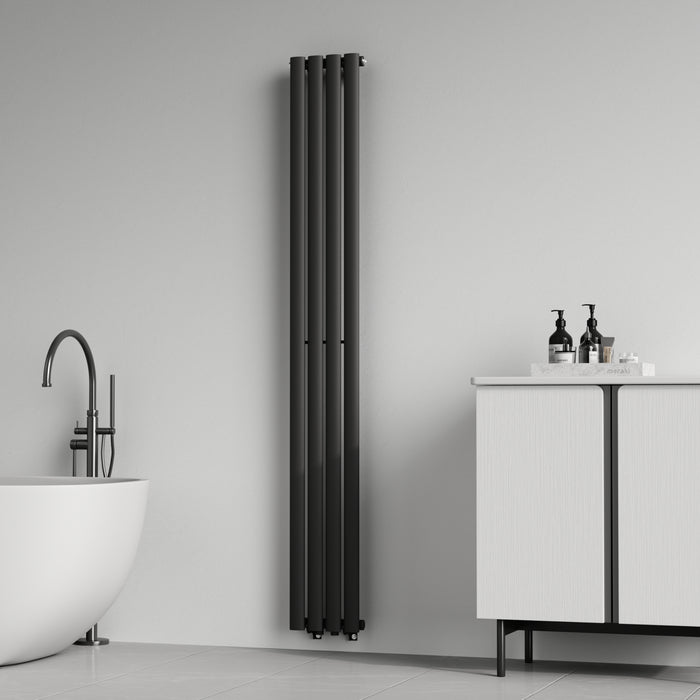 Termosifone Nore ad Acqua Calda Pannello Singolo con Elementi Tubolari 180 x 24 cm Nero [neu.haus]