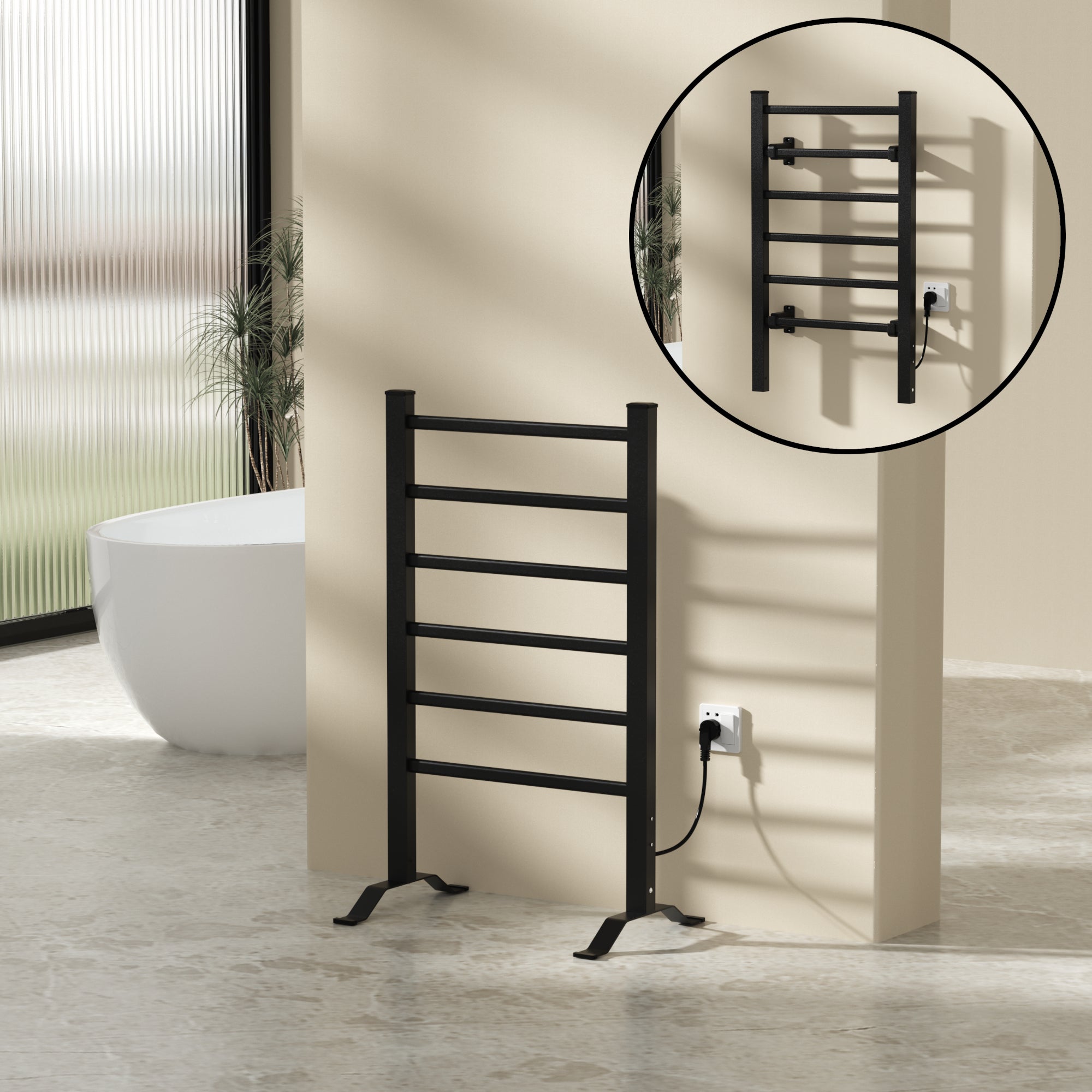 Scaldasalviette Elettrico Savitaipale da Terra o da Parete 85 x 55 cm 100 W Nero pro.tec