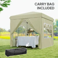 Gazebo da Giardino Pop Up con 2 Finestre e Gambe Regolabili, in Metallo e tessuto Oxford, 248x248x270 cm, Crema