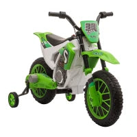 Moto da Cross Elettrica per Bambini con Rotelle, in PP e Metallo, 106.5x51.5x68 cm, Verde