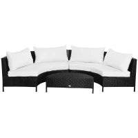 Divano da Esterno in Rattan, Set 5 Pezzi con Pouf, Salottino per il Giardino Nero e Bianco 96cmx 68cmx 65cm