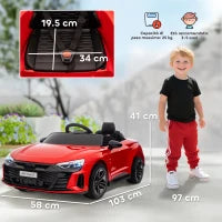 Macchina Elettrica per Bambini 5 Anni max Licenza Audi con Pulsanti, Cinture e Fari, 103x58x41 cm, Rossa e Nera