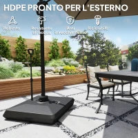 Base per Ombrellone a Sbalzo in HDPE con Maniglia e Ruote e Riempibile con Acqua o Sabbia, 95x95x117 cm, Nero