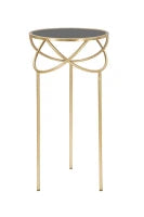 Tavolino Alto in Vetro e Metallo, Ø 40X80 cm, Nero e Oro