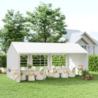 Gazebo da Giardino 6x3 m con Finestre Laterali, 3 Stanze e Porte a Cerniera, Bianco