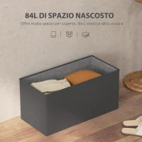 Panca Contenitore Pieghevole da 84L, Coperchio Imbottito e Rivestimento Finta Pelle, 76x38x38cm, Grigio