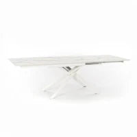 E-STYLO Tavolo allungabile con top marmo calacatta in HPL su MDF e gambe in alluminio bianco, 90cm X 170/270cm H. 76cm.