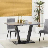 Tavolo da Pranzo per 4-6 persone con Piano Effetto Marmo, 140x80x76cm, Nero
