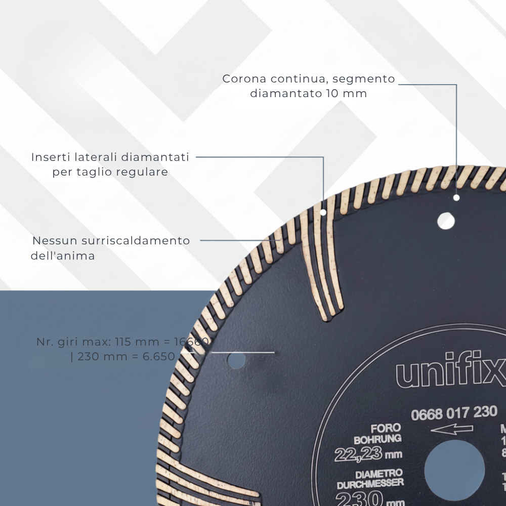 Disco diamantato turbo universale cemento, cemento armato, granito *** misura Ø 115 x 2,4 mm, confezione 1