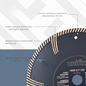 Disco diamantato turbo universale cemento, cemento armato, granito *** misura Ø 115 x 2,4 mm, confezione 1