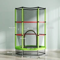 Tappeto Elastico per Bambini 3-6 Anni con Rete di Protezione, 6 Colonne e 3 Ingressi, Ø140x190 cm, Verde e Nero
