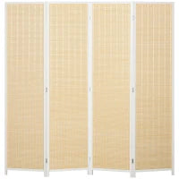 Paravento in Legno, Separatore di Ambienti Pieghevole da 4 Pannelli, 180 x 180 cm, Legno Naturale