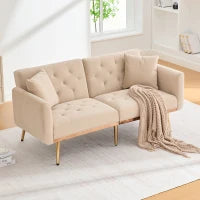 Divano letto 3 posti in Velluto con Regolabile Posizioni, Robuste Struttura in Metallo, ideale per Soggiorno e camera da letto, 162x78x80 cm, Beige