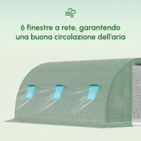 Serra a Tunnel da Esterno 4.5x3x2m con Copertura in PE, Porta con Cerniera e 6 Finestre, Verde