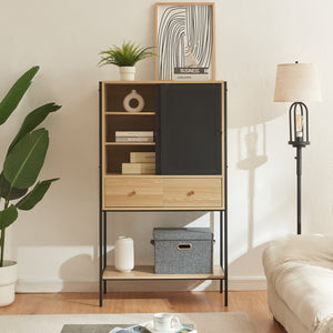 Credenza Tysnes con Scomparti Chiusi e Cassetti 140 x 80 x 40 cm - Effetto Rovere / Nero [en.casa]