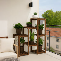 Hinoki - Scaffale per Piante Fioriera 80x82x25 cm Porta Vasi da Interno 7 Ripiani in Legno di Abete